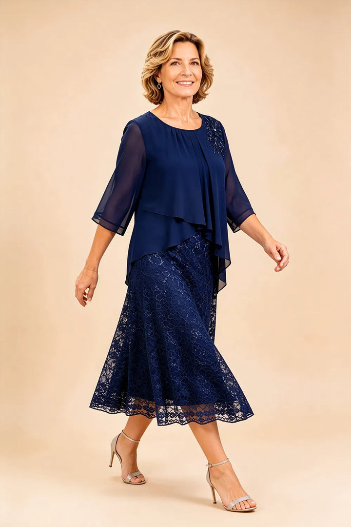 Ingrid | Chiffon Jurk met Kanten Overlay