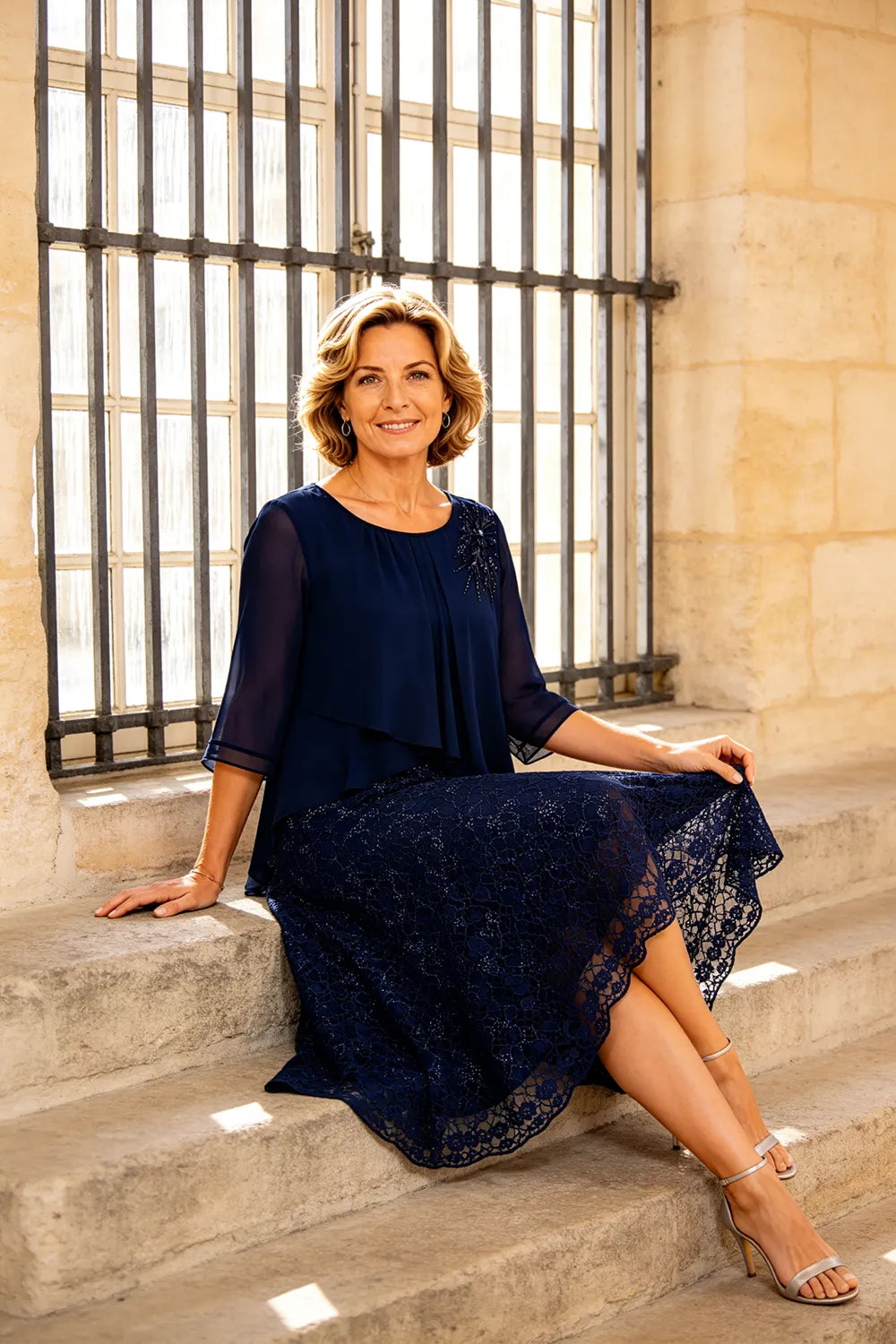 Ingrid | Chiffon Jurk met Kanten Overlay