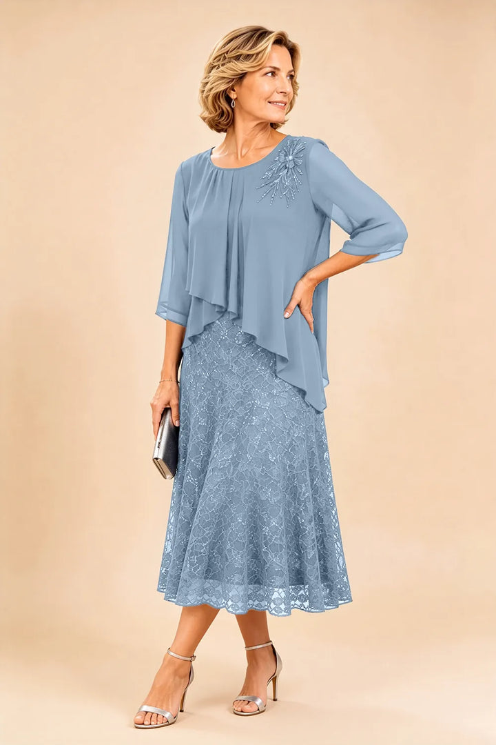 Ingrid | Chiffon Jurk met Kanten Overlay