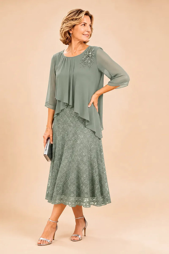 Ingrid | Chiffon Jurk met Kanten Overlay
