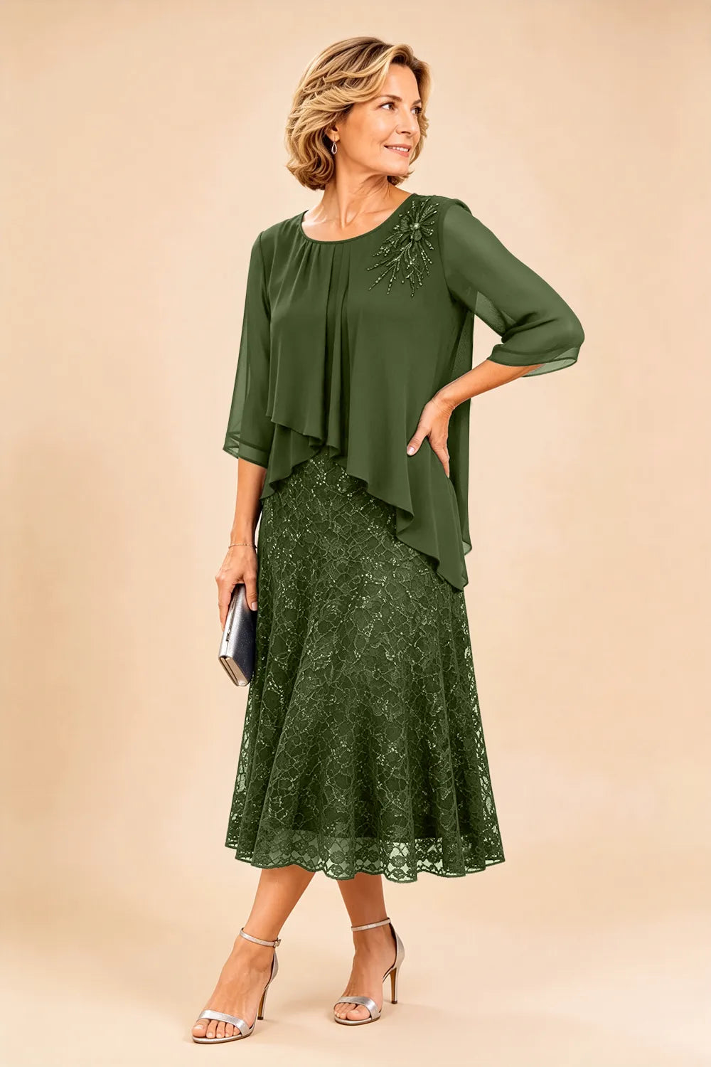 Ingrid | Chiffon Jurk met Kanten Overlay