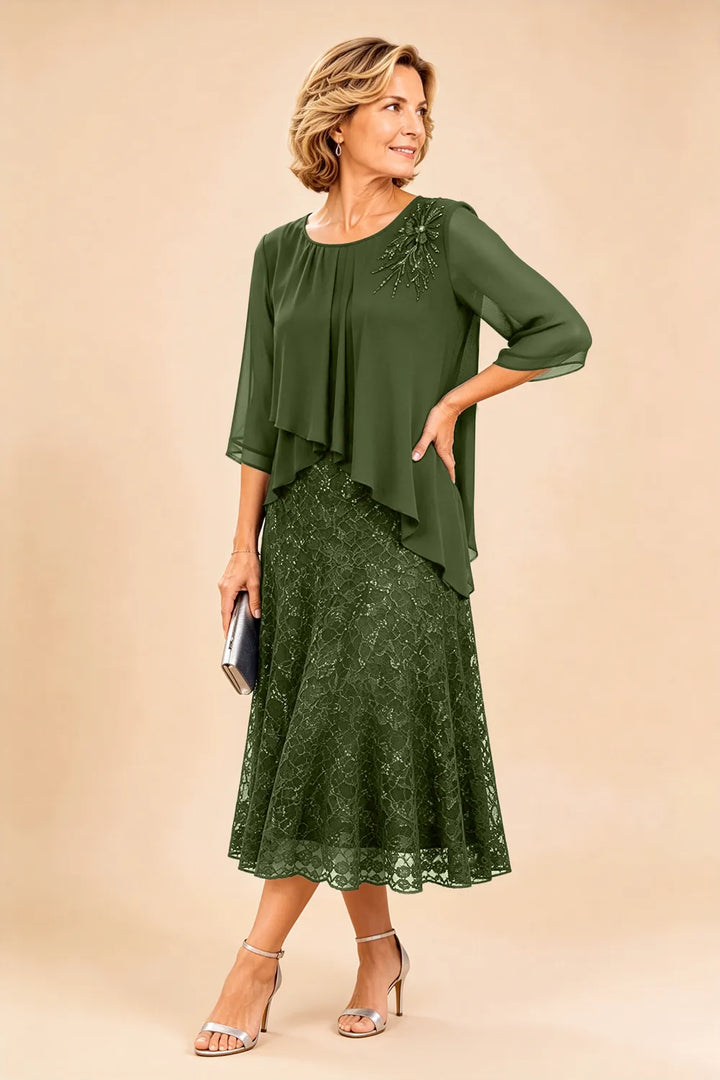 Ingrid | Chiffon Jurk met Kanten Overlay