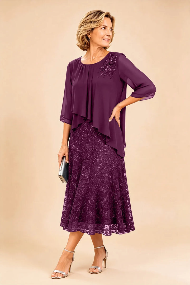 Ingrid | Chiffon Jurk met Kanten Overlay