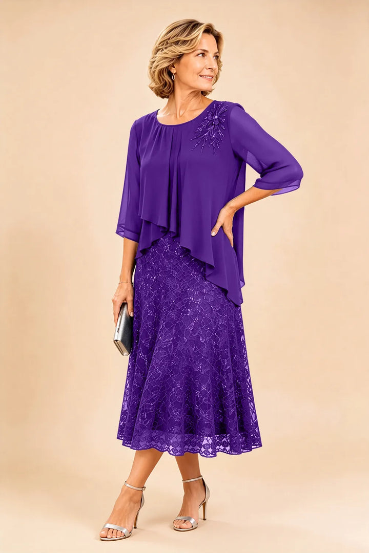 Ingrid | Chiffon Jurk met Kanten Overlay