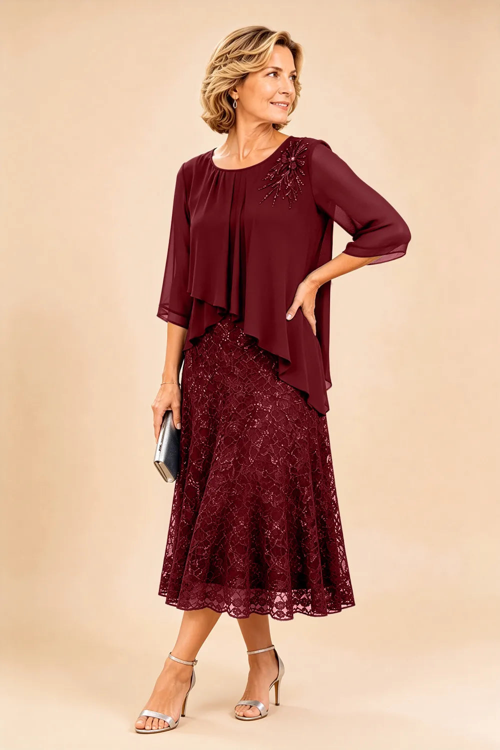 Ingrid | Chiffon Jurk met Kanten Overlay