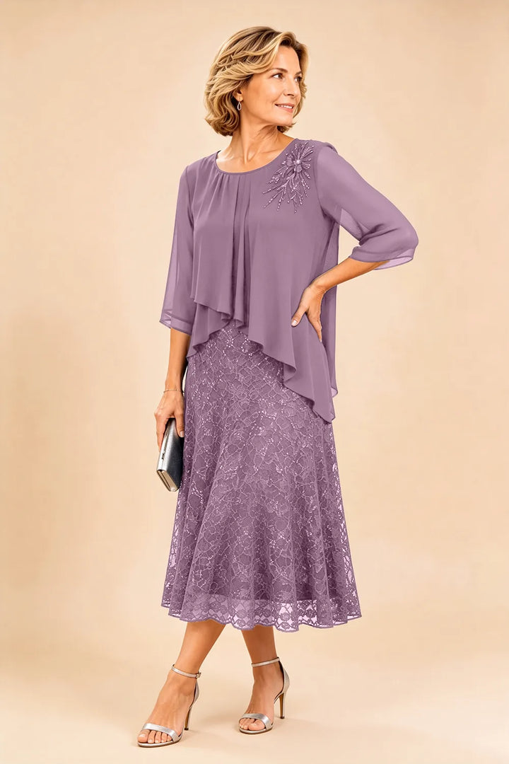 Ingrid | Chiffon Jurk met Kanten Overlay