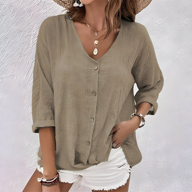 Macy | Relaxed Button-Up V-Neck Summer Blouse