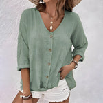 Macy | Relaxed Button-Up V-Neck Summer Blouse