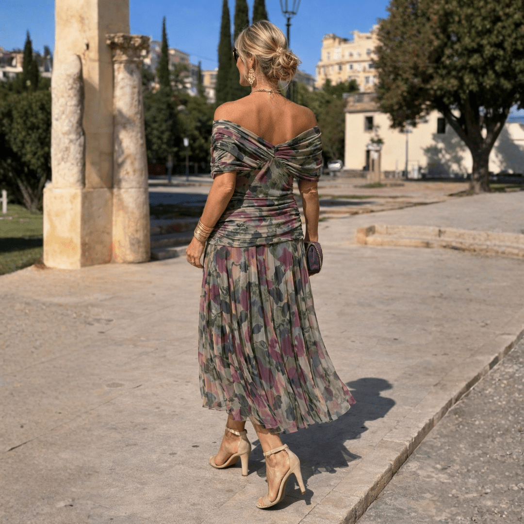 Lisanne elegante off-shoulder maxijurk detail 9