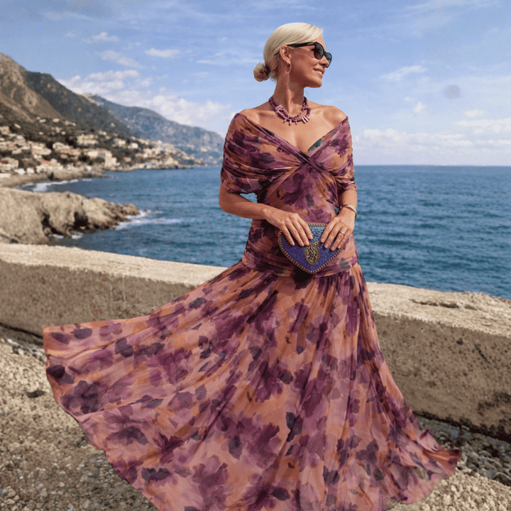 Lisanne elegante off-shoulder maxijurk detail 7