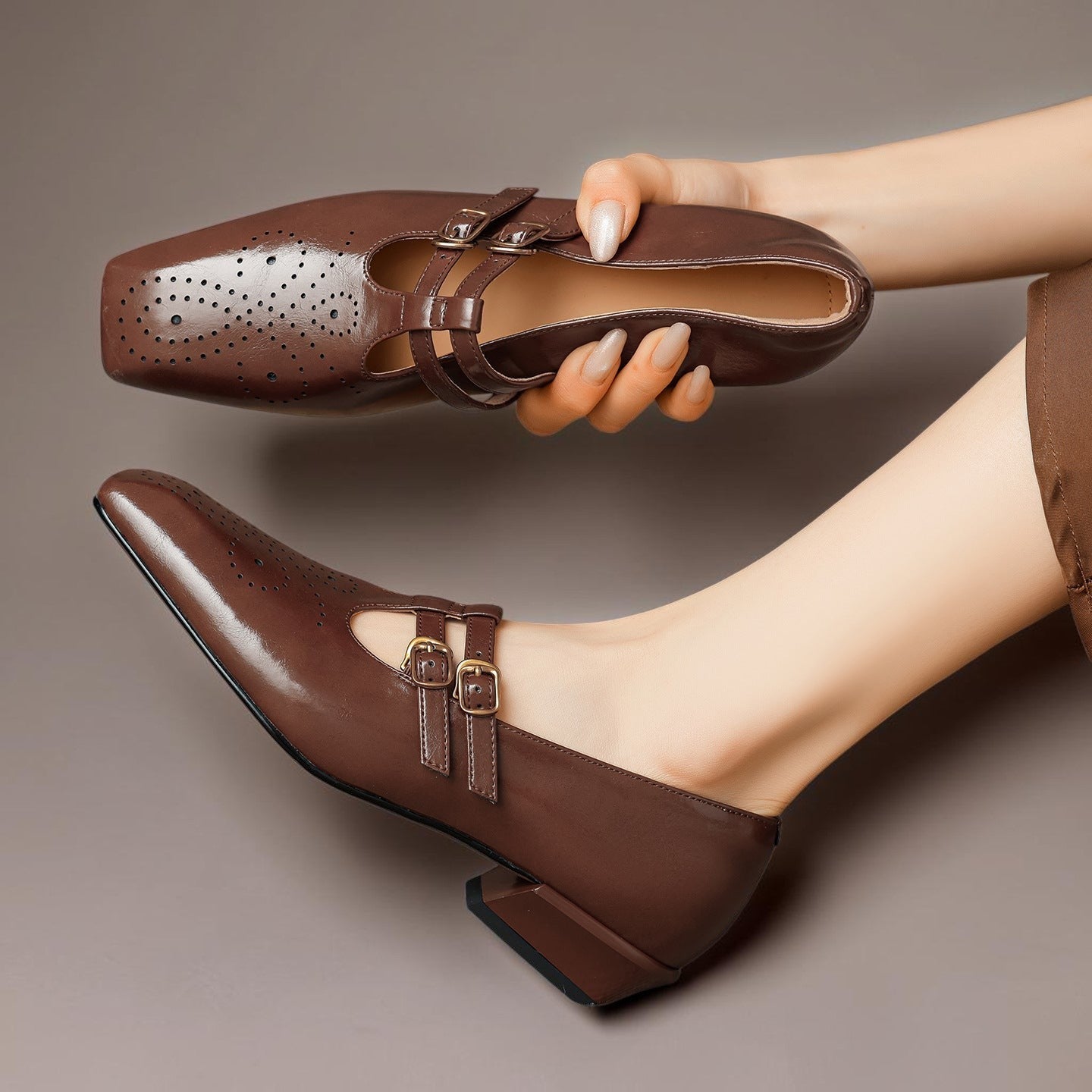 OONAGH | Brogued Dual-Strap Mary Jane Pumps