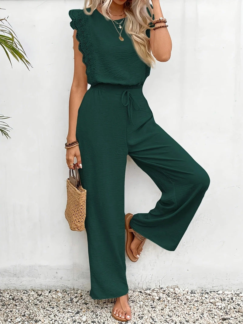 Lola | Lace Trim Top & Wide-Leg Trouser Set
