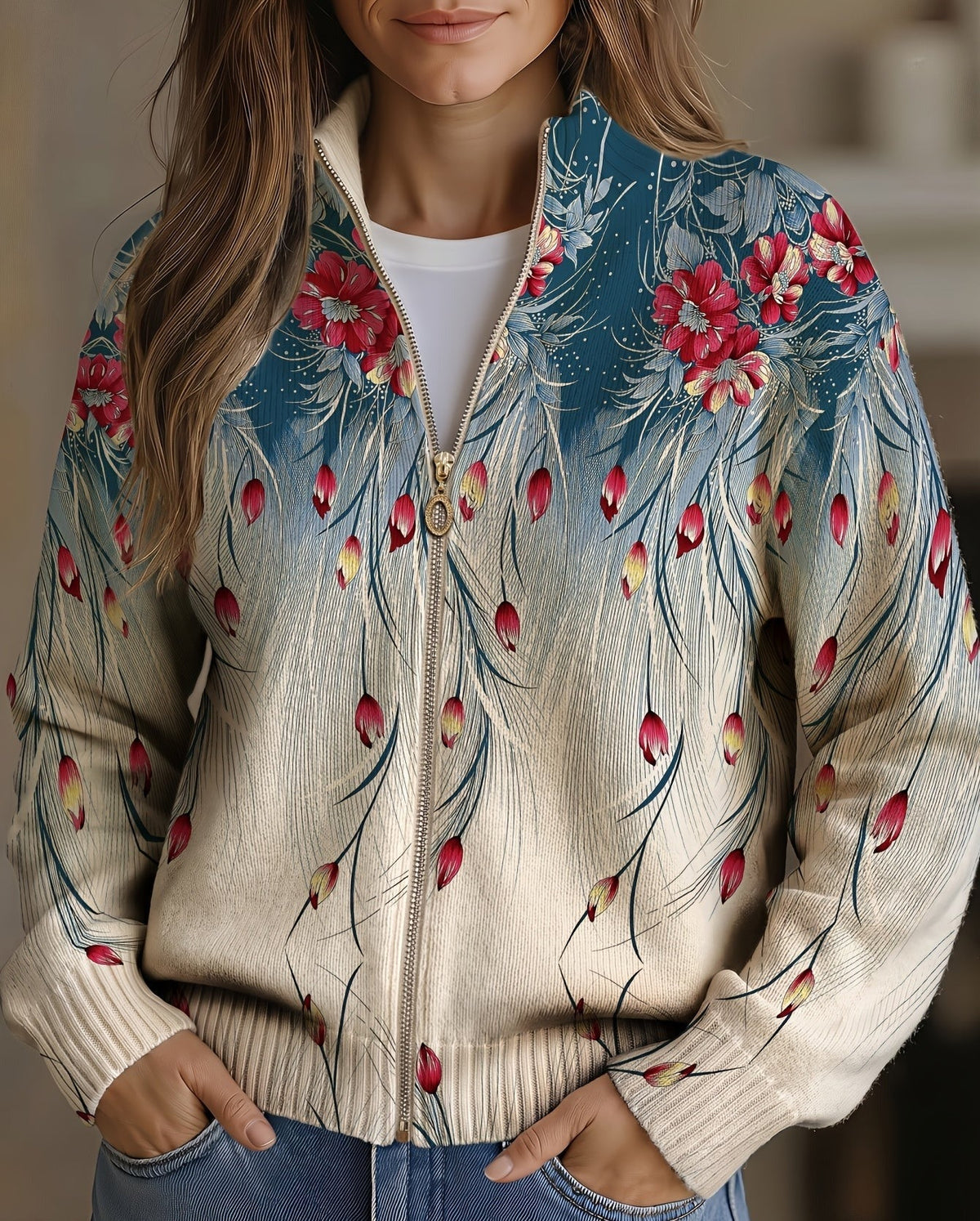 Zillah™ | Gradient Floral Peacock Feather Print